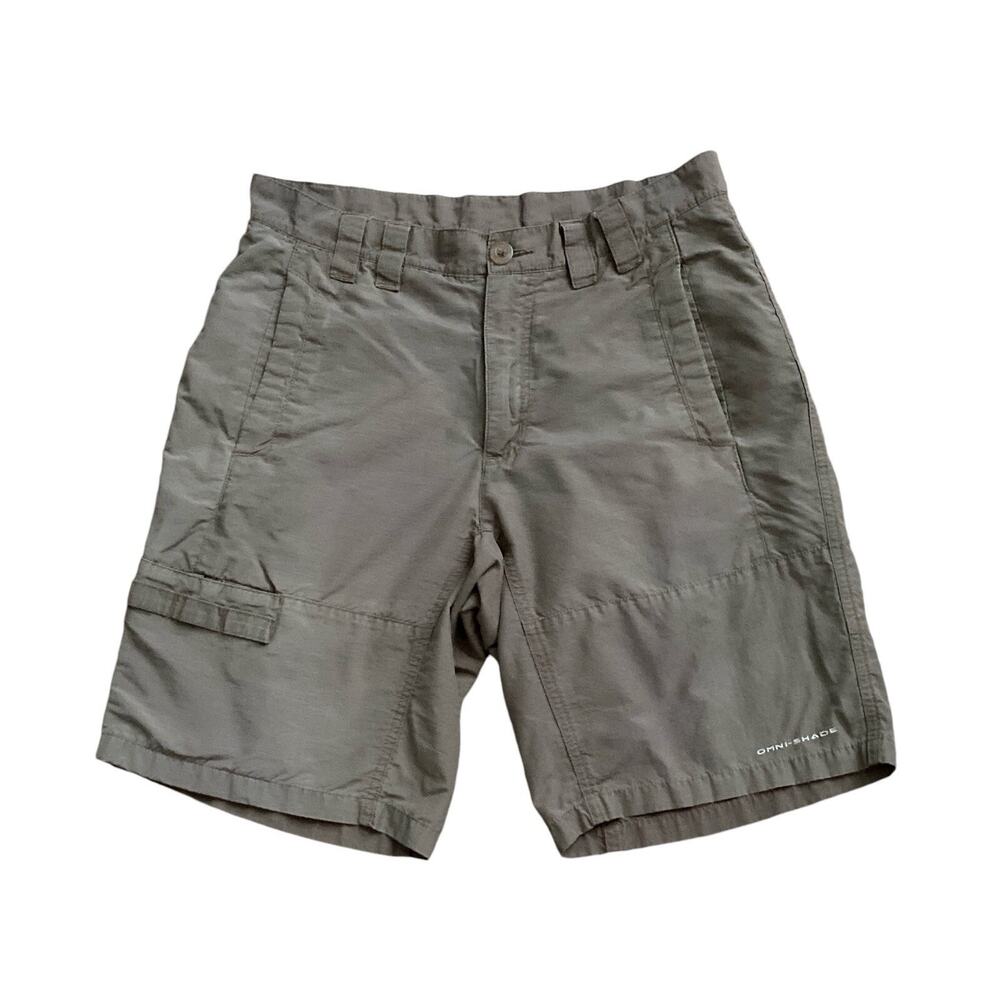 COLUMBIA Mens Size 30 Taupe Brown Omni Shade Cotton Blend Bermuda Shorts